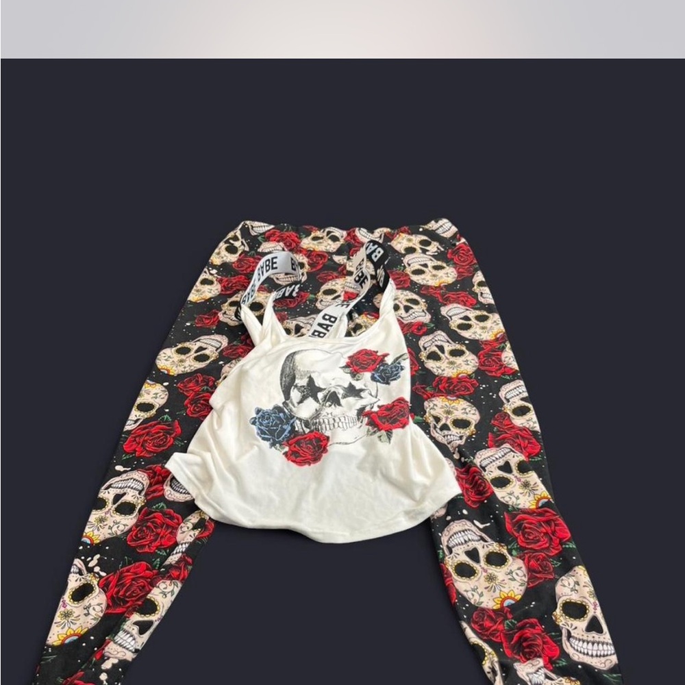 Skull and Rose Tank Top with Skull Print Leggings